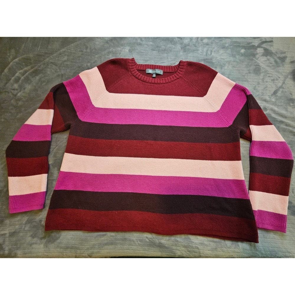 Title Nine Womens XL Crewneck Sweater Multi Color Striped Rib Knit Long Sleeve